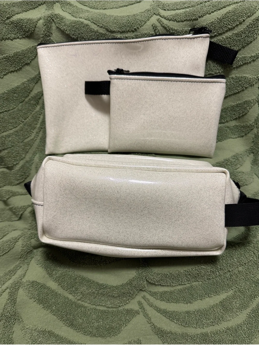 NEW Women’s Shimmery Cream Cosmetic Bag Set - 3 Pack